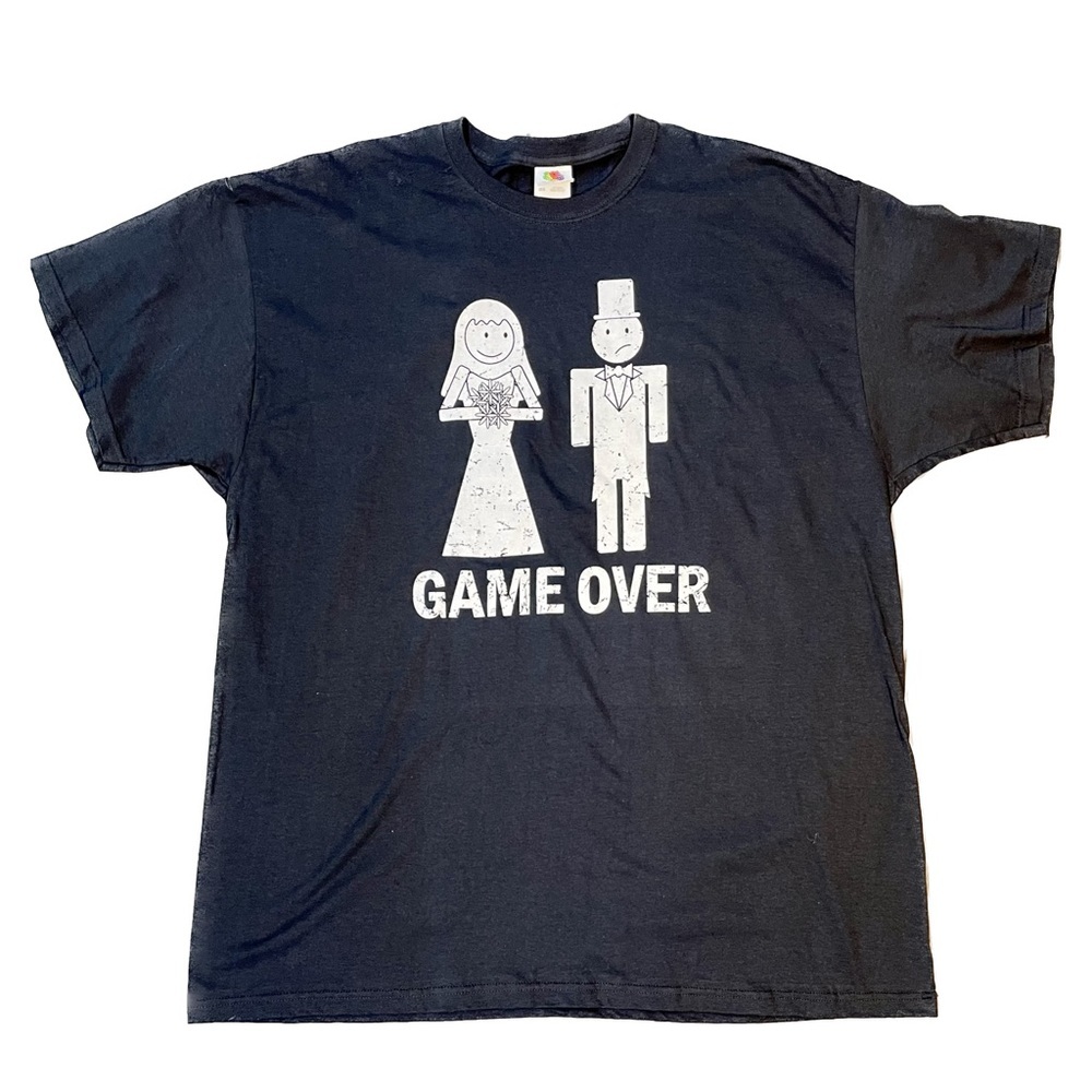Bride and Groom Stick Figure Game Over Tee 2X